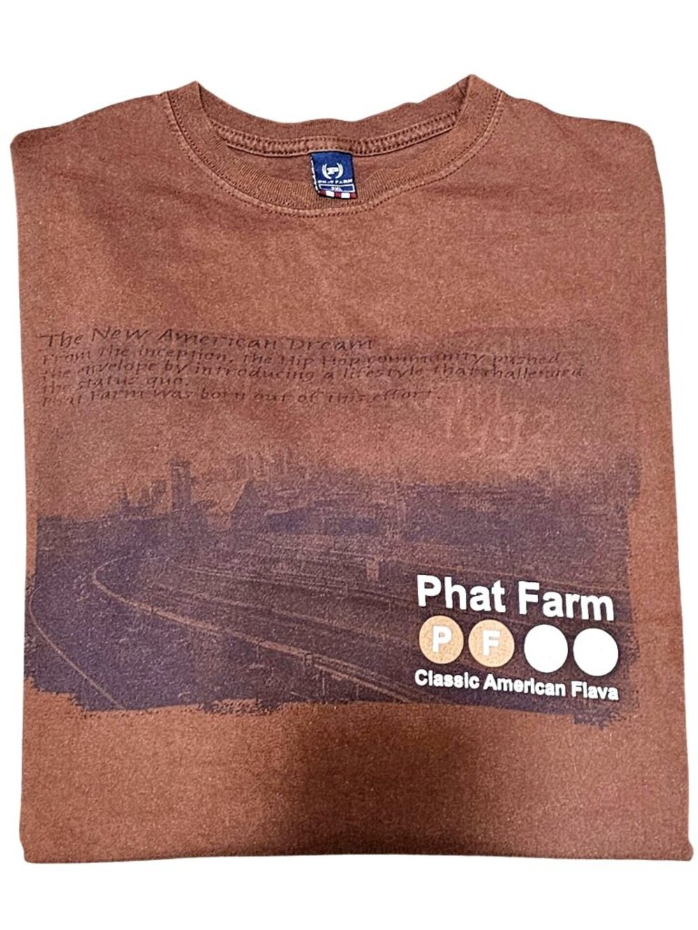 Phat Farm Brown Graphic Long Sleeve T-Shirt 3XL Classic American Flava Urban Str